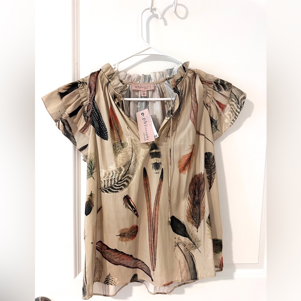 Boho-Chic Philosophy Feather Print Blouse - Size xS, New!